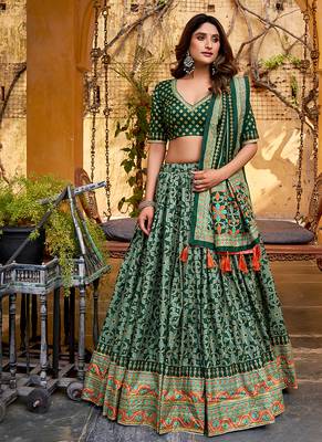 Green silk sequin embroidered chaniya choli 1