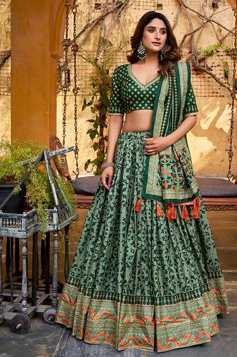 Green silk sequin embroidered chaniya choli
