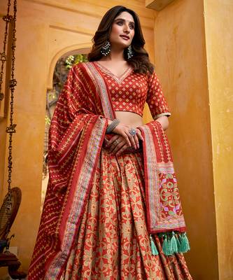 Orange silk sequin embroidered chaniya choli 3