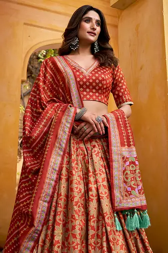 Orange silk sequin embroidered chaniya choli