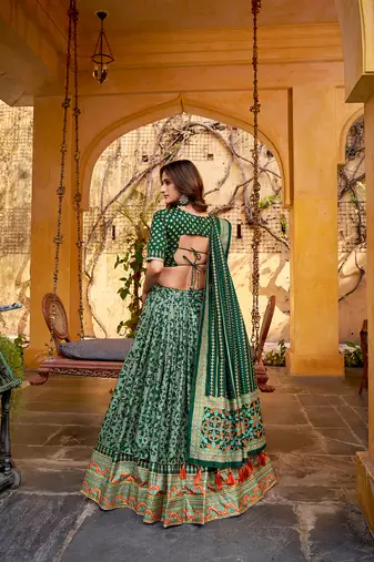 Green silk sequin embroidered chaniya choli