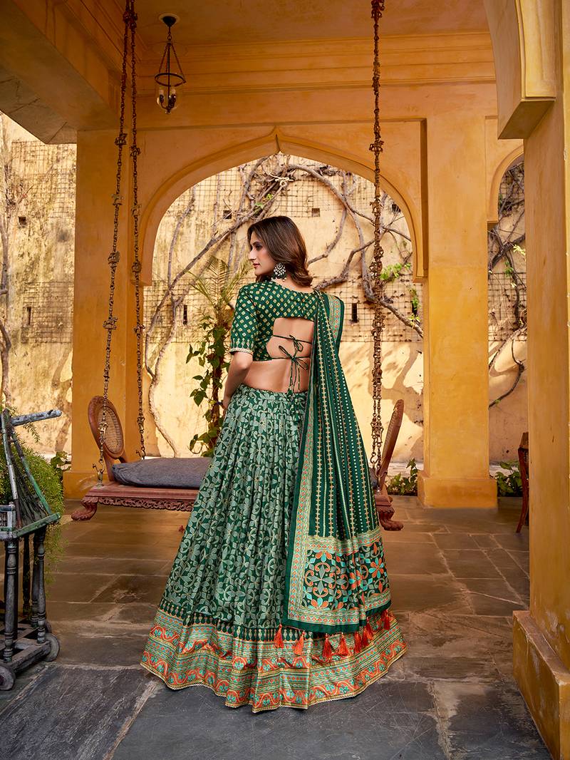 Green silk sequin embroidered chaniya choli