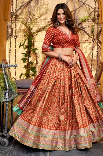 Orange silk sequin embroidered chaniya choli