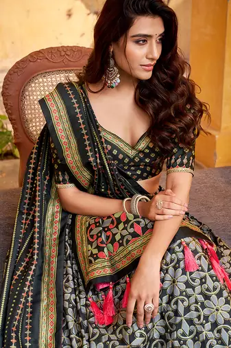 Black silk sequin embroidered chaniya choli