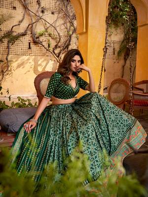 Green silk sequin embroidered chaniya choli 5