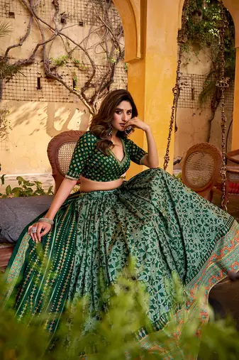 Green silk sequin embroidered chaniya choli