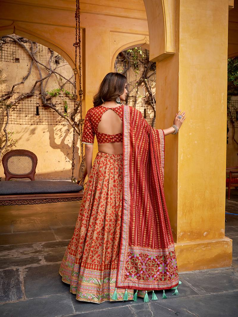 Orange silk sequin embroidered chaniya choli