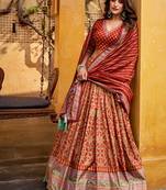 Orange silk sequin embroidered chaniya choli