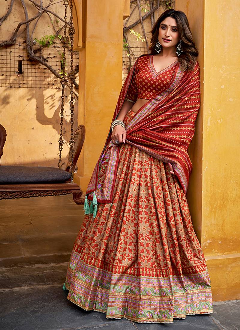 Orange silk sequin embroidered chaniya choli