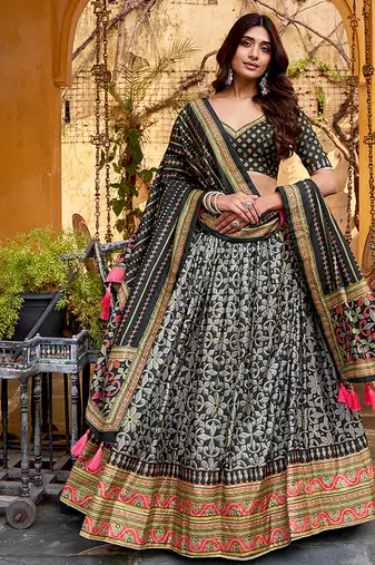 Black silk sequin embroidered chaniya choli