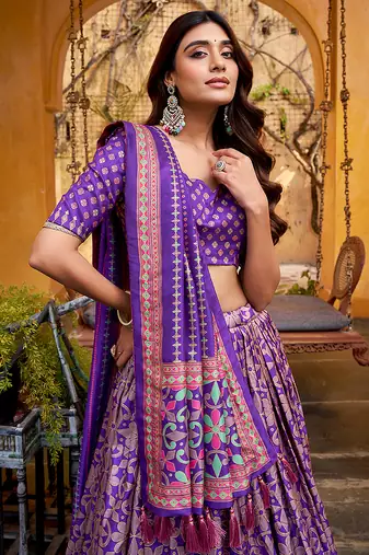 Purple silk sequin embroidered chaniya choli