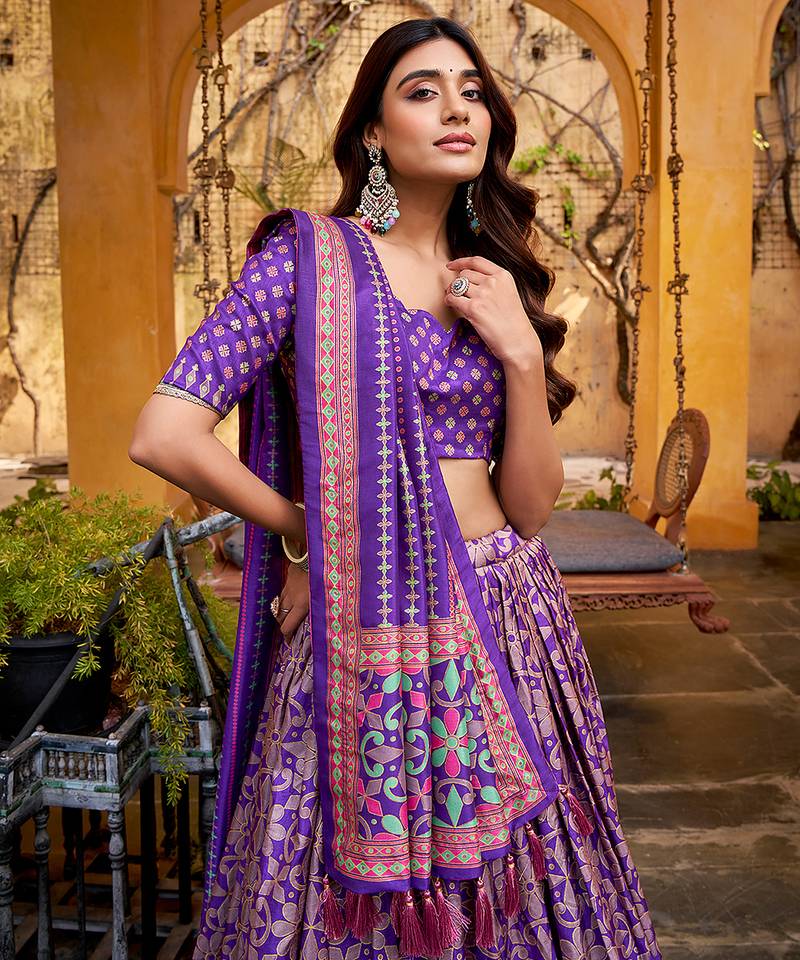 Purple silk sequin embroidered chaniya choli