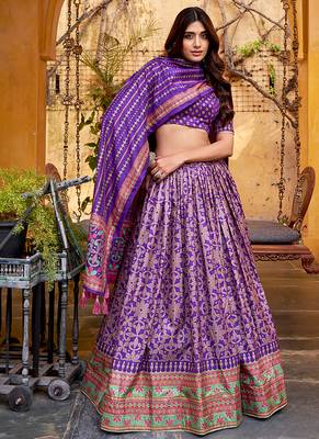 Purple silk sequin embroidered chaniya choli 1