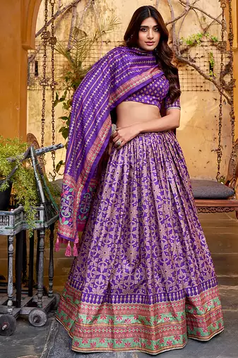 Purple silk sequin embroidered chaniya choli
