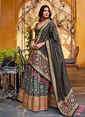Black silk sequin embroidered chaniya choli 1