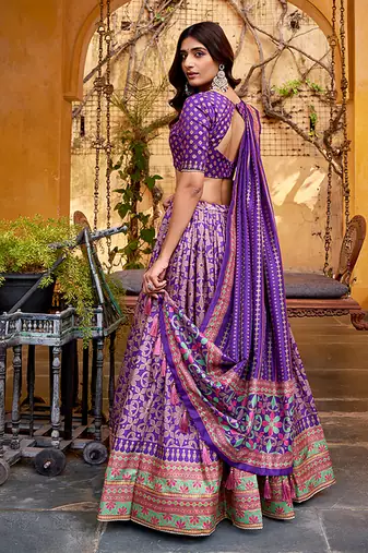 Purple silk sequin embroidered chaniya choli