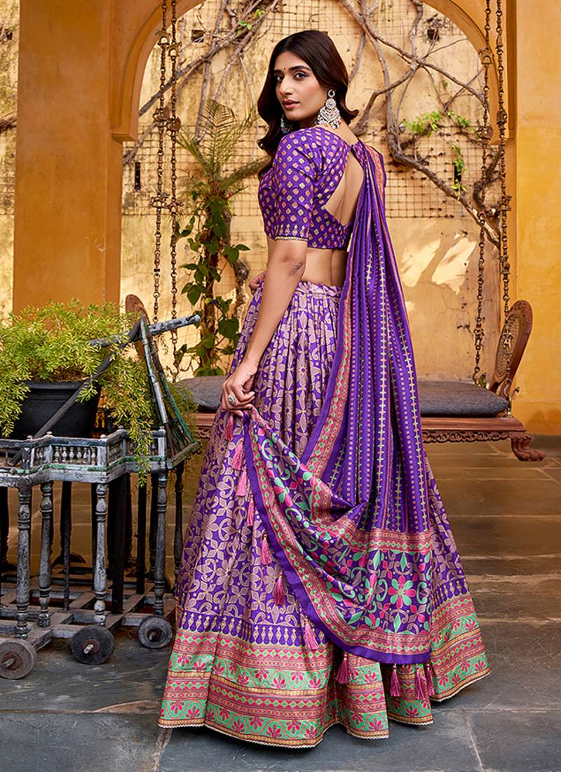 Purple silk sequin embroidered chaniya choli