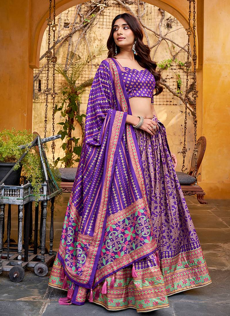 Purple silk sequin embroidered chaniya choli