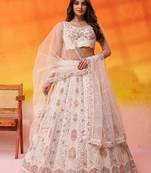 Cream Net Sequins embroidery Lehenga Choli With Dupatta