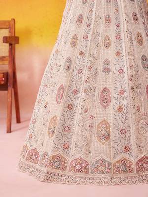 Cream Net Sequins embroidery Lehenga Choli With Dupatta 8