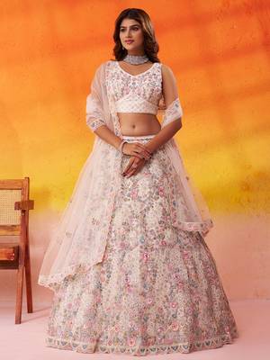 White Net Sequins embroidery Lehenga Choli With Dupatta 3