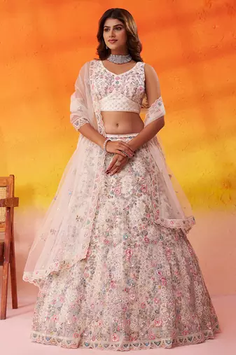 White Net Sequins embroidery Lehenga Choli With Dupatta