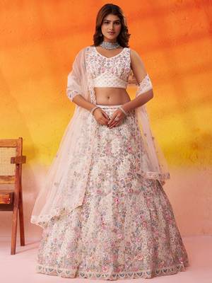 White Net Sequins embroidery Lehenga Choli With Dupatta 4