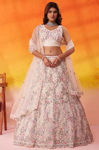 White Net Sequins embroidery Lehenga Choli With Dupatta