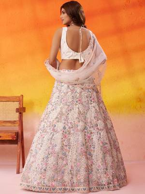 White Net Sequins embroidery Lehenga Choli With Dupatta 6