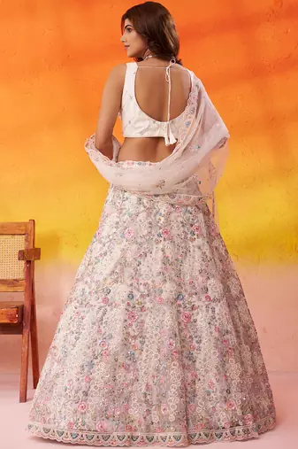 White Net Sequins embroidery Lehenga Choli With Dupatta