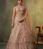 Beige Net Sequins embroidery Lehenga Choli With Dupatta