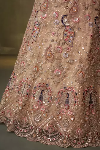 Beige Net Sequins embroidery Lehenga Choli With Dupatta