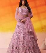 Pink Net Sequins embroidery Lehenga Choli With Dupatta