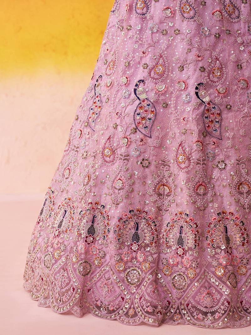Pink Net Sequins embroidery Lehenga Choli With Dupatta