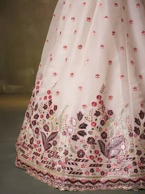 Cream Organza Sequins Thread & Embroidery Lehenga Choli With Dupatta 6