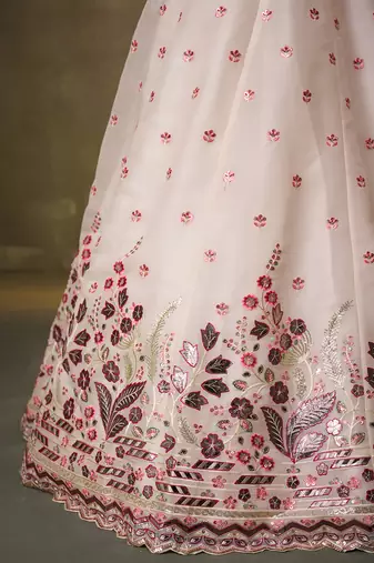 Cream Organza Sequins Thread & Embroidery Lehenga Choli With Dupatta