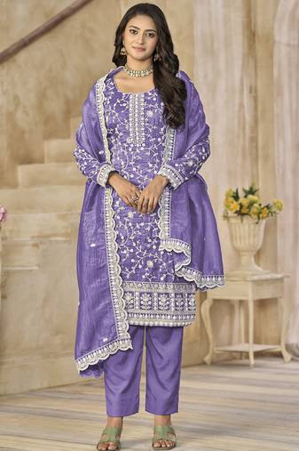 Lavender organza embroidered salwar suit for festival
