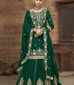 Green vichitra silk embroidered lehenga style suit