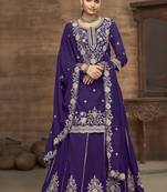 Violet vichitra silk embroidered lehenga style suit