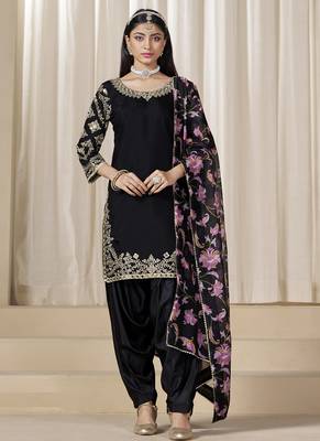Black roman silk embroidered salwar suit for festival 1