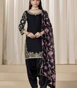 Black roman silk embroidered salwar suit for festival