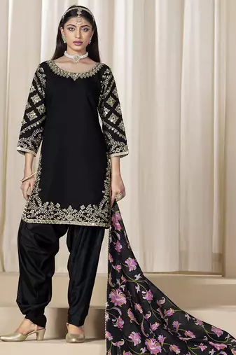Black roman silk embroidered salwar suit for festival