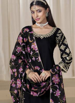 Black roman silk embroidered salwar suit for festival 3