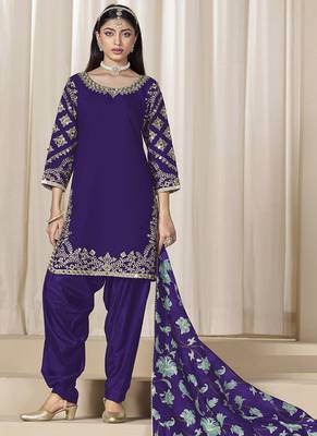Violet roman silk embroidered salwar suit for festival 1