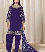 Violet roman silk embroidered salwar suit for festival
