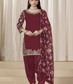 Maroon roman silk embroidered salwar suit for festival
