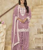 Onion pink roman silk embroidered designer salwar suit