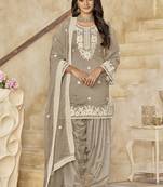 Beige roman silk embroidered salwar suit