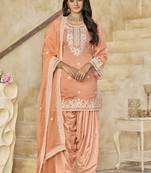 Light orange roman silk embroidered salwar suit