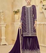 Purple goergette embroidered sharara suit